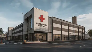 Hospital building representing healthcare security systems